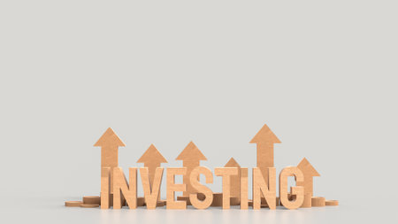 Wood investing text and arrow up for Business concept 3d rendering.の写真素材