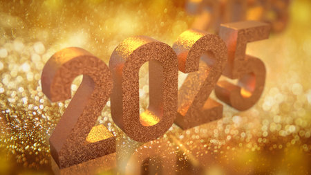 Gold 2025 number for new year or celebration concept 3d rendering.