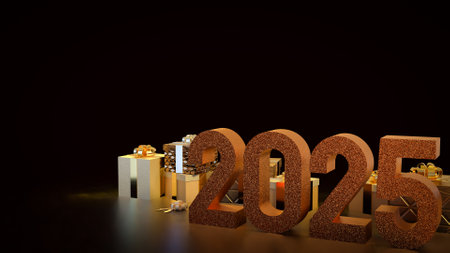2025 number and gift box for new year or celebration concept 3d rendering.の写真素材