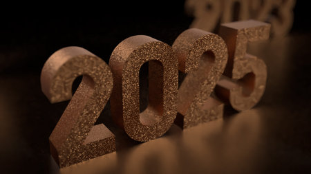 Gold 2025 number for new year or celebration concept 3d rendering.