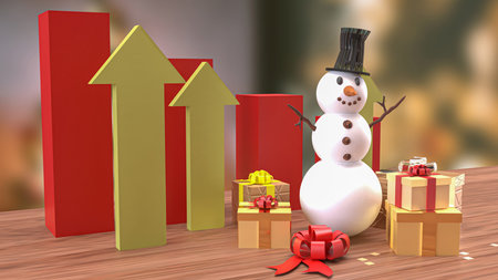 Snow man and chart  for christmas or Business  concept 3d rendering.