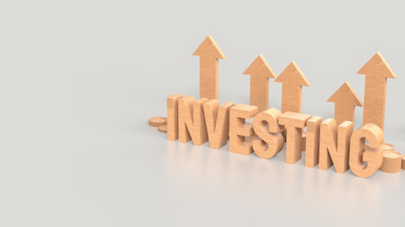 Wood investing text and arrow up for Business concept 3d rendering.の写真素材