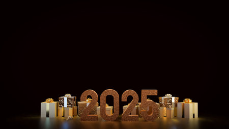 2025 number and gift box for new year or celebration concept 3d rendering.の写真素材