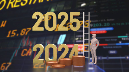 Number 2024 and 2025 for Business concept 3d rendering.