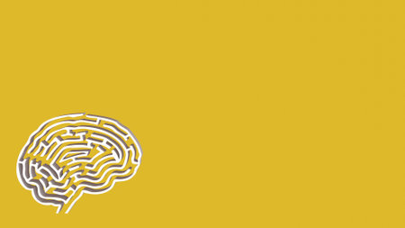 White Brain maze on Yellow  background  for sci or creative concept 3d rendering.の写真素材