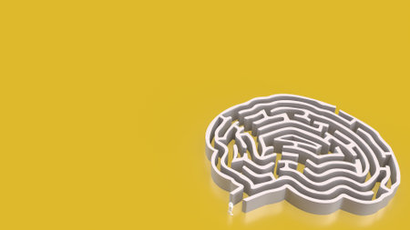 White Brain maze on Yellow  background  for sci or creative concept 3d rendering.の写真素材