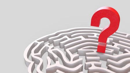 White Brain maze and  question mark  for sci or creative concept 3d rendering.