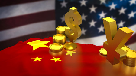Gold  yuan and dollar symbol for Business concept 3d rendering.の写真素材
