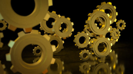 Gold gear in Black Background  for technology or Abstract  concept 3d rendering.