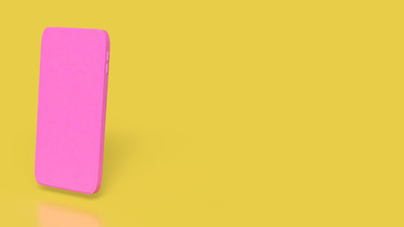 Pink mobile on yellow background for love applications concept 3d rendering.