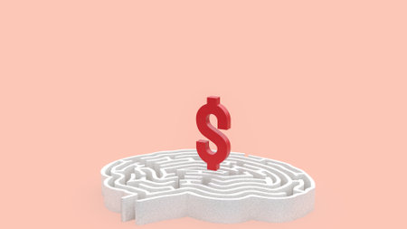 Dollar symbol on brain maze for Business concept 3d rendering.の写真素材