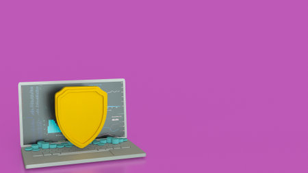Notebook and shield for cyber security concept 3d rendering.の写真素材