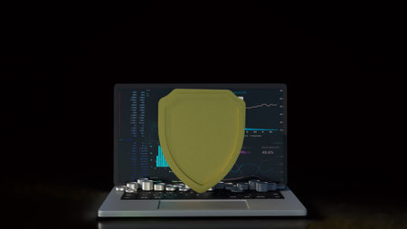 Notebook and shield for cyber security concept 3d rendering.の写真素材