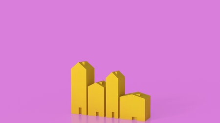 Yellow house on pink background  for property or building concept 3d rendering.