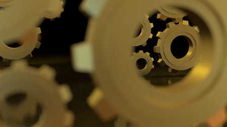 Gold gear in Black Background  for technology or Abstract  concept 3d rendering.