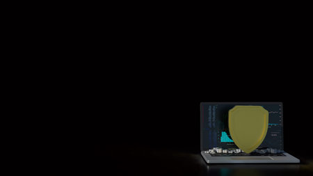 Notebook and shield for cyber security concept 3d rendering.