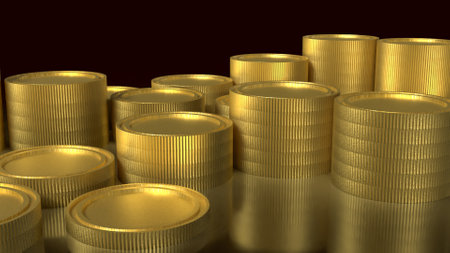 gold coins on black background for Business concept 3d rendering.の写真素材