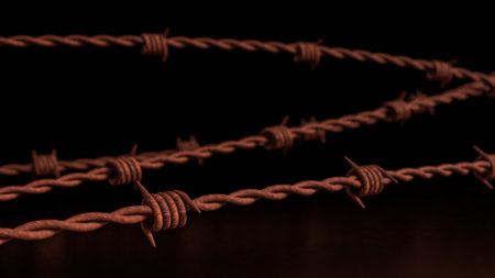 Rusty Barbed wire on Black Background  for  Abstract  or war concept 3d rendering.の写真素材
