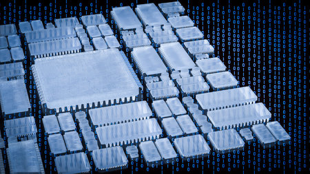 clear pcb board on digital background  for technology concept 3d rendering.