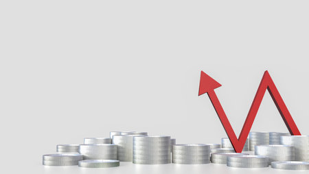 Red arrow and coins for Business concept 3d rendering.