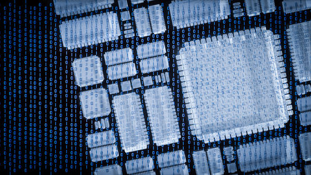 clear pcb board on digital background  for technology concept 3d rendering.