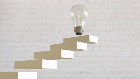 Bulb on stair for creative or idea concept 3d rendering.の写真素材