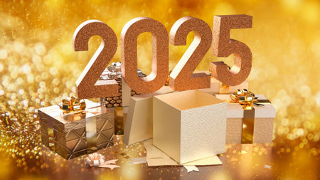 Number 2025 and gift box  for celebration  or holiday concept 3d rendering.の写真素材