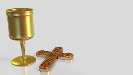 Holy grail and cross for religious concept 3d rendering.