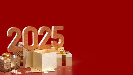 Number 2025 and gift box  for celebration  or holiday concept 3d rendering.の写真素材