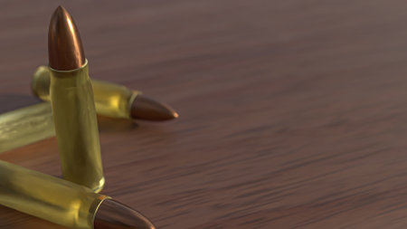 Bullet on wood table for crime or weapon concept 3d rendering.の写真素材