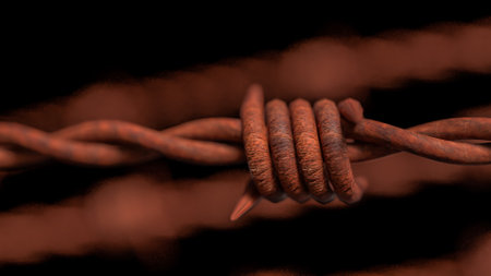 Rusty Barbed wire on Black Background  for  Abstract  or war concept 3d rendering.の写真素材
