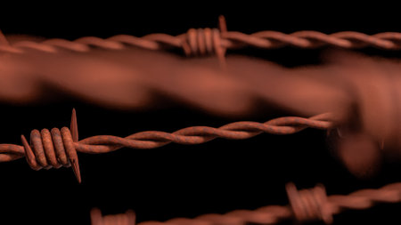 Rusty Barbed wire on Black Background  for  Abstract  or war concept 3d rendering.の写真素材