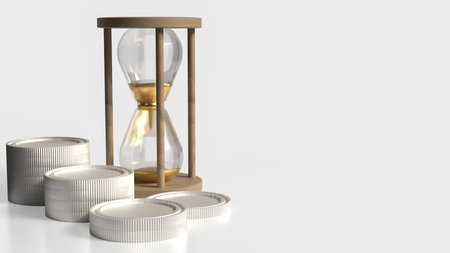 Sand clock and coins for Business concept 3d rendering.の写真素材