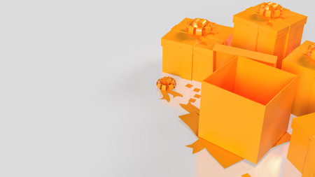 Yellow gift box for celebration or holiday concept 3d rendering.の写真素材