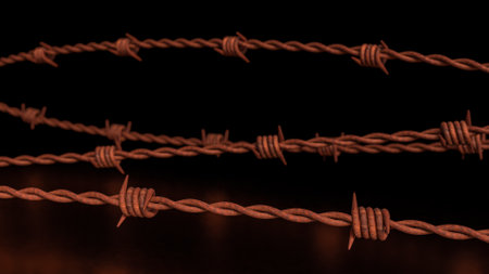 Rusty Barbed wire on Black Background  for  Abstract  or war concept 3d rendering.の写真素材