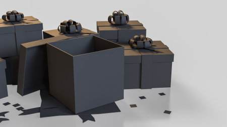 Black gift box for celebration or holiday concept 3d rendering.の写真素材