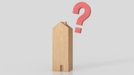Wood  house and question mark for property concept 3d rendering.の写真素材