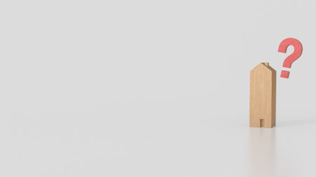 Wood  house and question mark for property concept 3d rendering.の写真素材