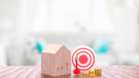 Wood house and dart for property  or estate concept 3d rendering.の写真素材