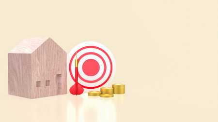 Wood house and dart for property  or estate concept 3d rendering.の写真素材