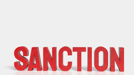Sanction red text on white background 3d rendering.の写真素材