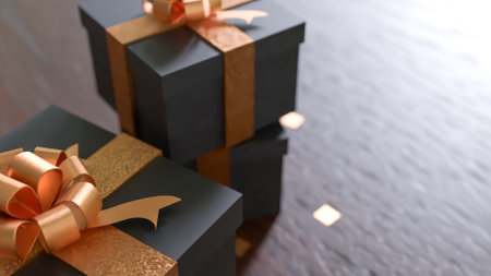 Black gift box for celebration or holiday concept  3d rendering.の写真素材