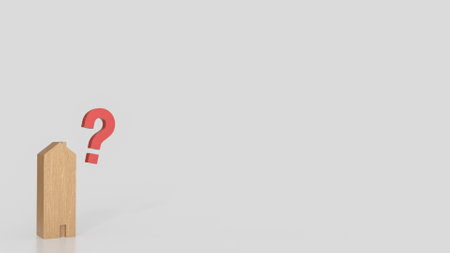 Wood  house and question mark for property concept 3d rendering.の写真素材