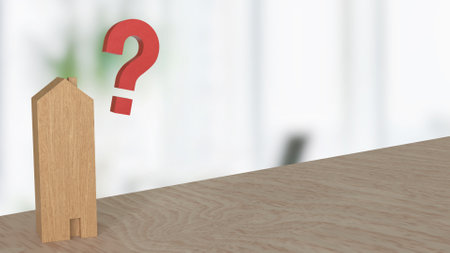 Wood  house and question mark for property concept 3d rendering.の写真素材