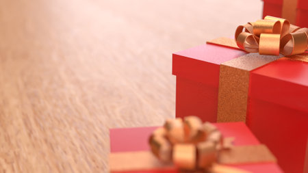 Red gift box for celebration or holiday concept  3d rendering.の写真素材