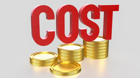 Red cost text and gold coins for business concept 3d rendering.の写真素材