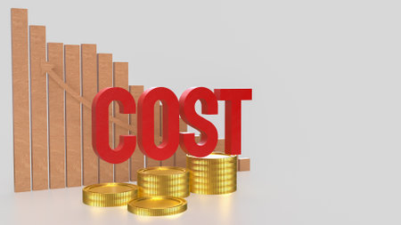 Red cost text and gold coins for business concept 3d rendering.の写真素材