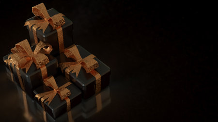 Black gift box for celebration or holiday concept  3d rendering.の写真素材