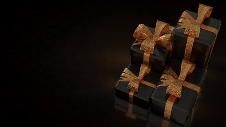 Black gift box for celebration or holiday concept  3d rendering.の写真素材