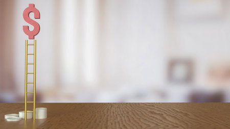 Red dollar symbol on stair for Business concept 3d rendering.の写真素材